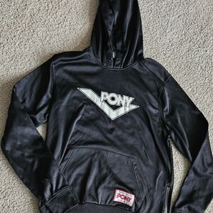 Mens PONY (Product Of New York) Black Hooded Pullover Size M.